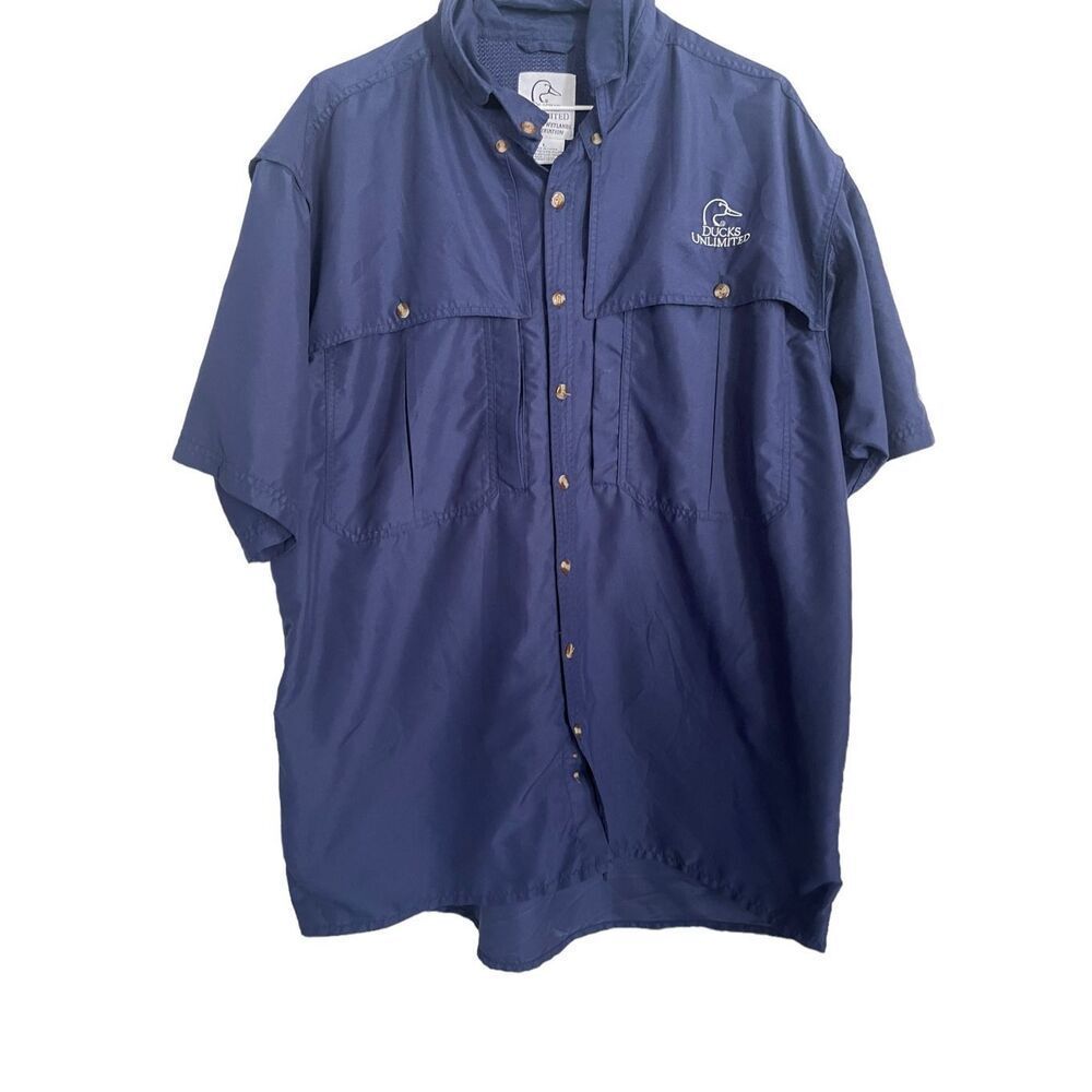 Ducks Unlimited Mens Baby Blue Short Sleeve Button Down Shirt Large
